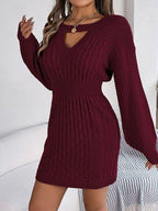 Grey Cable Knit Cutout Sweater Dress - View 6 | WEUXS
