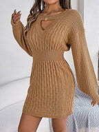 Grey Cable Knit Cutout Sweater Dress - View 10 | WEUXS