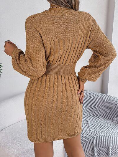 Grey Cable Knit Cutout Sweater Dress - View 12 | WEUXS
