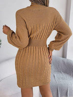 Grey Cable Knit Cutout Sweater Dress - View 12 | WEUXS
