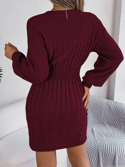 Grey Cable Knit Cutout Sweater Dress - View 8 | WEUXS