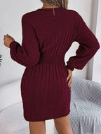 Grey Cable Knit Cutout Sweater Dress - View 8 | WEUXS