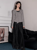 Grey Faux Layered Tie - Neck Knit Top - WEUXS