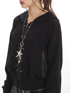 Distressed cropped zip-up hoodie - View 6 | WEUXS