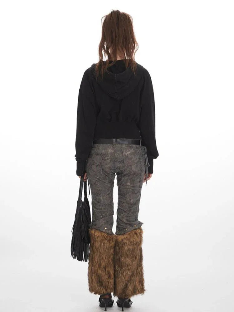 Distressed Cropped Zip-Up Hoodie Secondary image