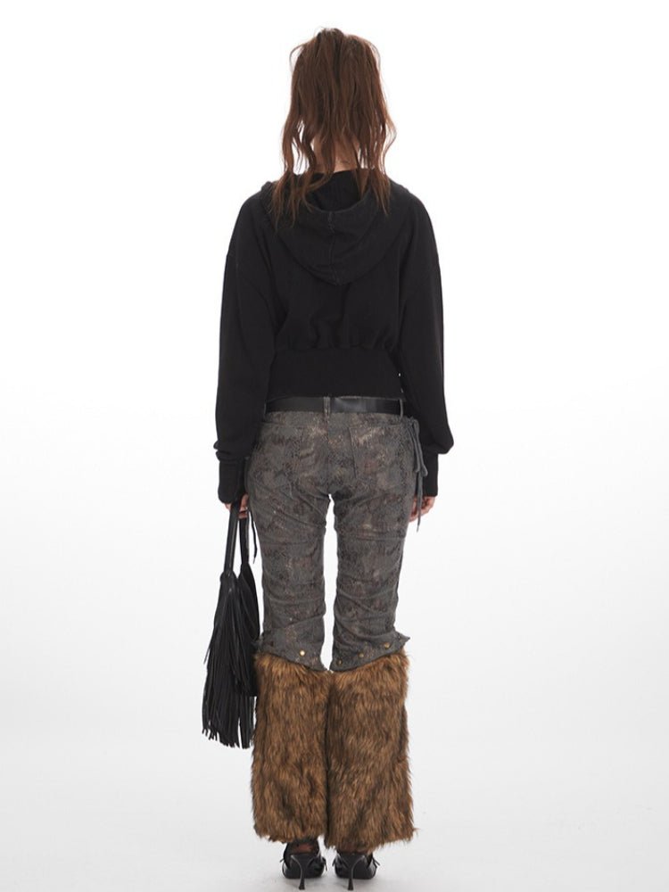 Grunge Y2K Distressed Cropped Zip - Up Hoodie - WEUXS