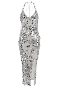 Halter Sequin Embellished Midi Dress - WEUXS