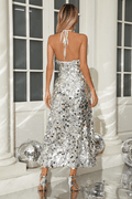 Halter Sequin Embellished Midi Dress - WEUXS