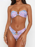 Ruched bandeau bikini set with gold hardware - View 7 | WEUXS