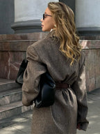 Houndstooth Wool Blend Coat - View 8 | WEUXS