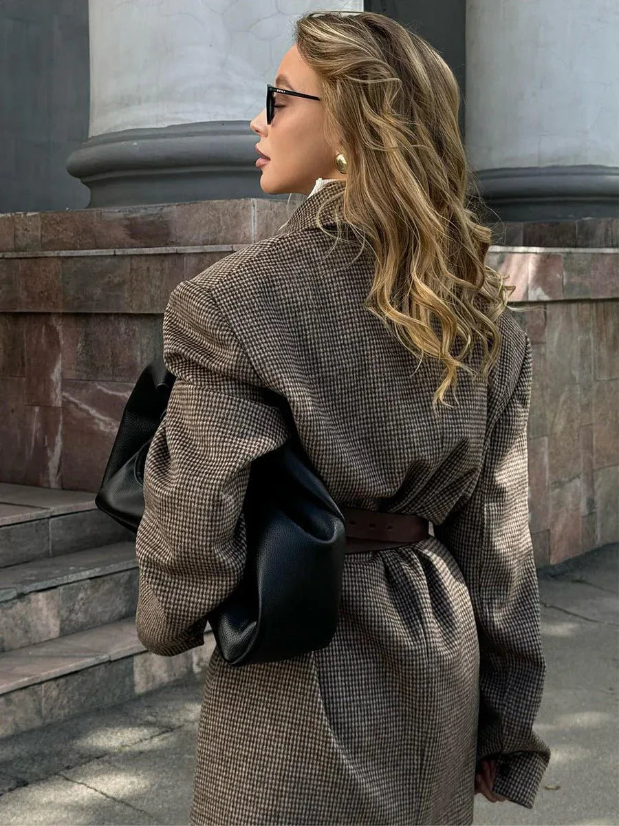 Houndstooth Wool Blend Coat - View 8 | WEUXS