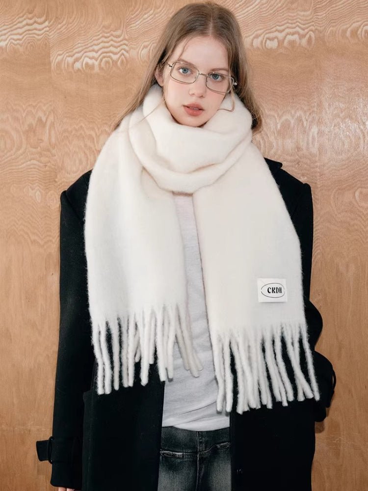 Iceland Blue Mohair Wool Blend Fringe Scarf - View 8 | WEUXS