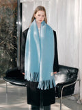 Iceland Blue Mohair Wool Blend Fringe Scarf - View 6 | WEUXS