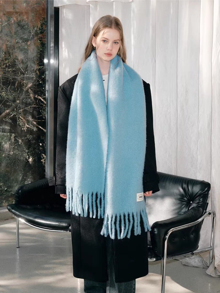 Iceland Blue Mohair Wool Blend Fringe Scarf - View 6 | WEUXS