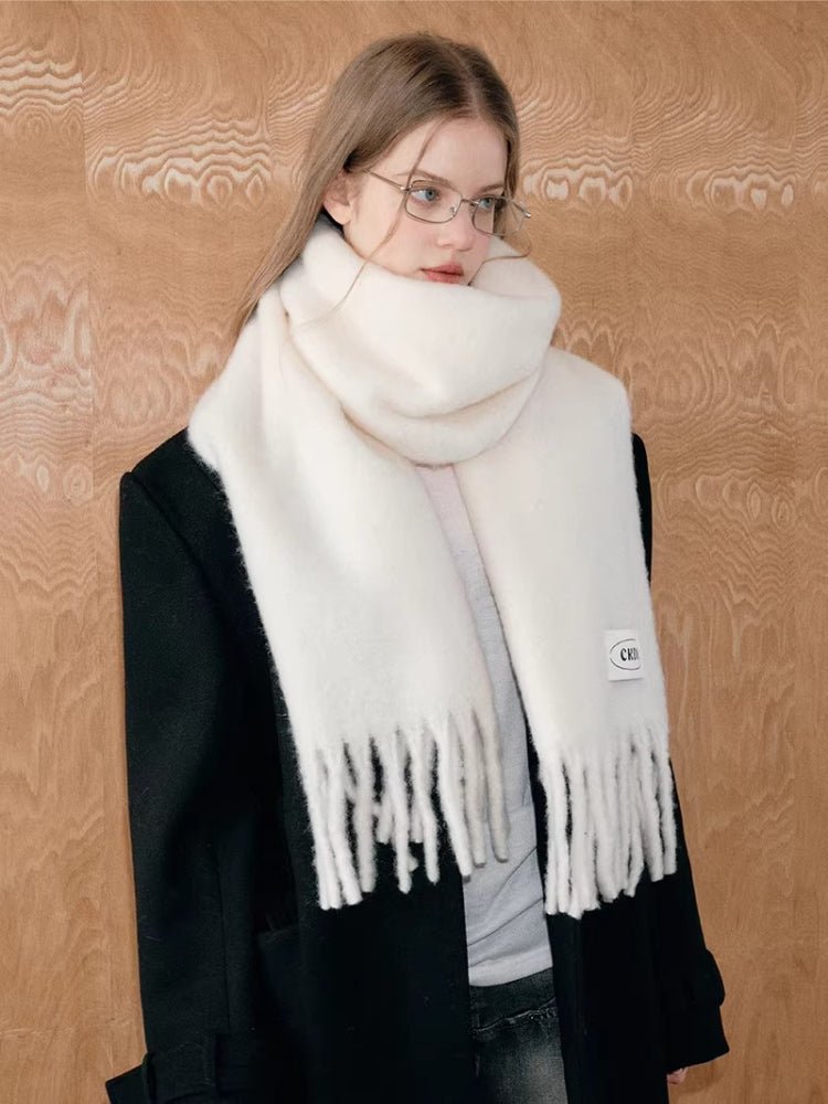 Iceland Blue Mohair Wool Blend Fringe Scarf - View 12 | WEUXS