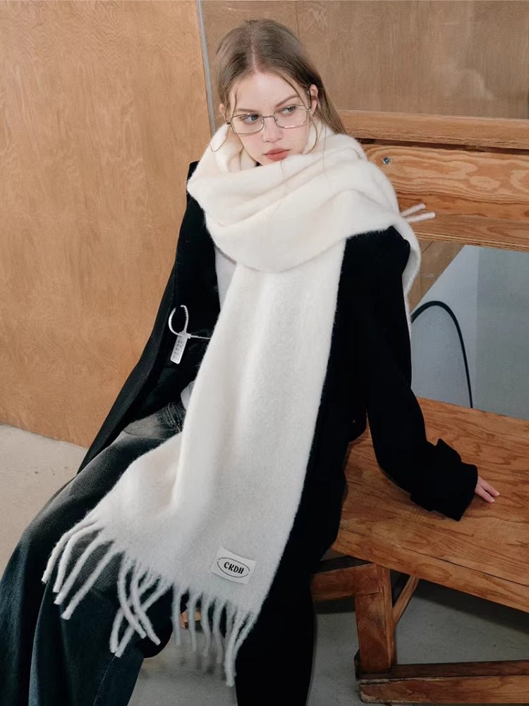 Iceland Blue Mohair Wool Blend Fringe Scarf - View 10 | WEUXS