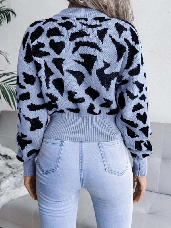 Red Leopard Print Knit Sweater - View 16 | WEUXS