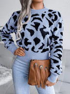 Red Leopard Print Knit Sweater - View 20 | WEUXS