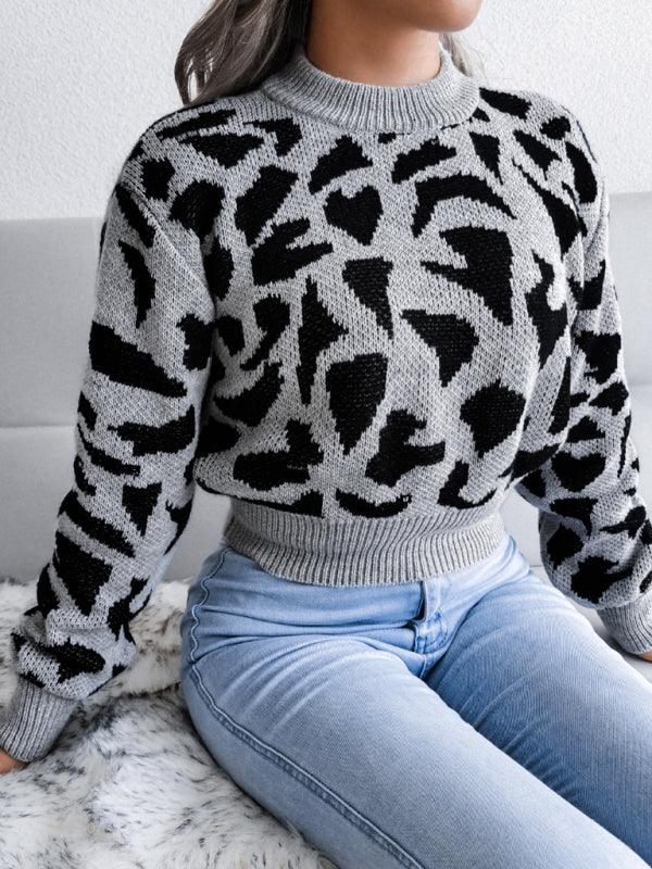 Red Leopard Print Knit Sweater - View 15 | WEUXS