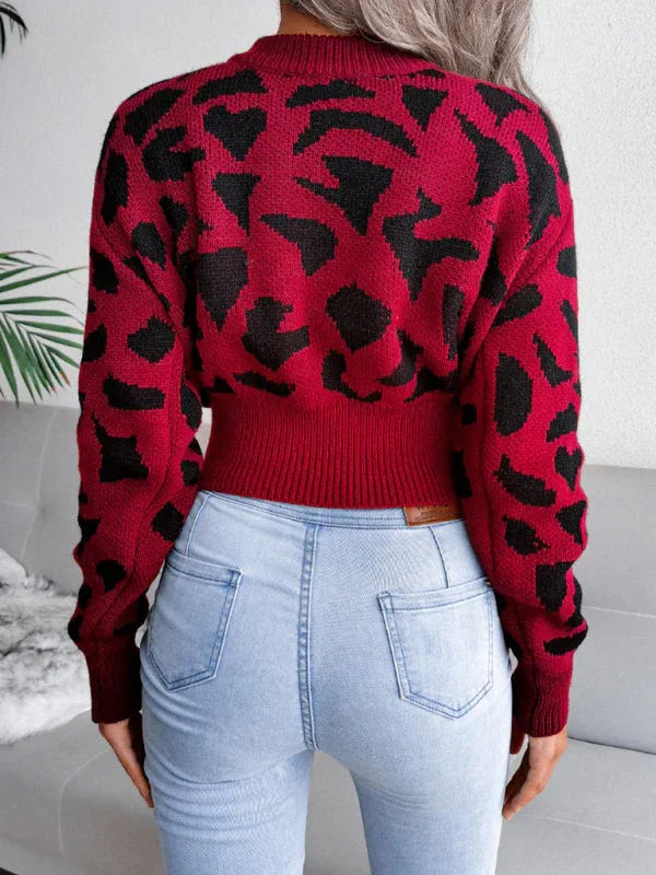 Red Leopard Print Knit Sweater Secondary image