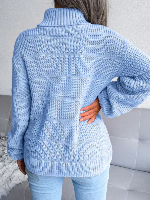 Dreamy Blush Pink Chunky Knit Turtleneck Sweater - WEUXS