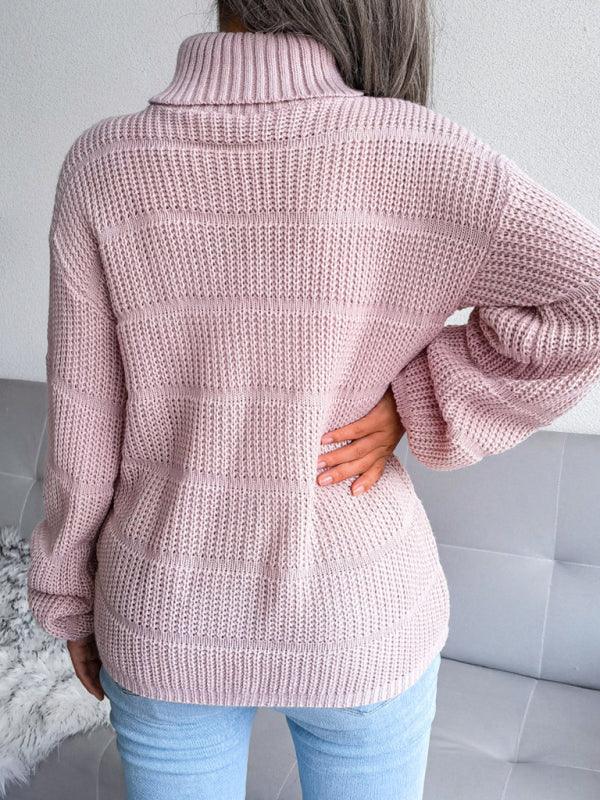 Dreamy Blush Pink Chunky Knit Turtleneck Sweater - WEUXS