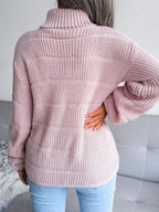 Dreamy Blush Pink Chunky Knit Turtleneck Sweater - WEUXS