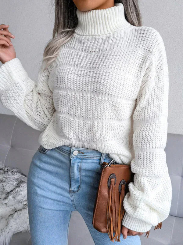 Dreamy Blush Pink Chunky Knit Turtleneck Sweater - WEUXS