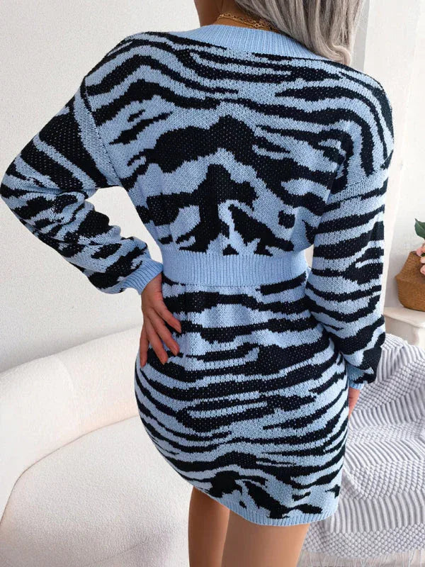 Tiger Print Knit Sweater Dress - View 12 | WEUXS