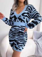 Tiger Print Knit Sweater Dress - View 11 | WEUXS