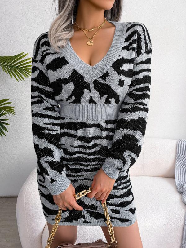 Tiger Print Knit Sweater Dress - View 8 | WEUXS