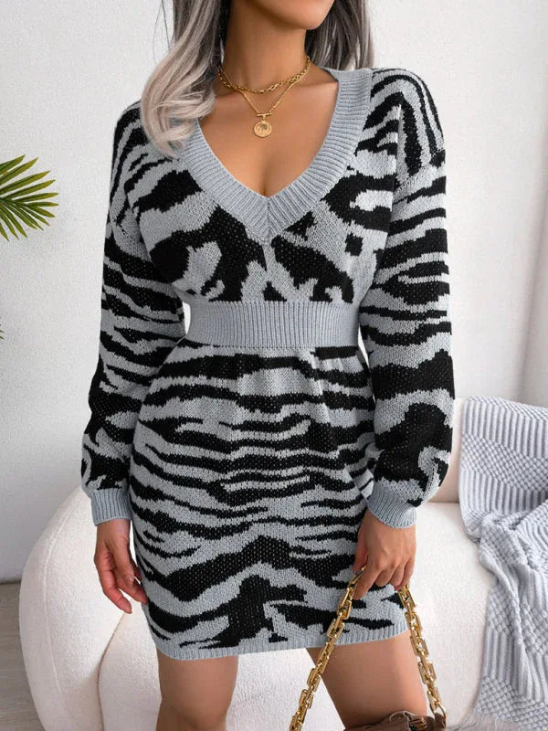Tiger Print Knit Sweater Dress - View 7 | WEUXS