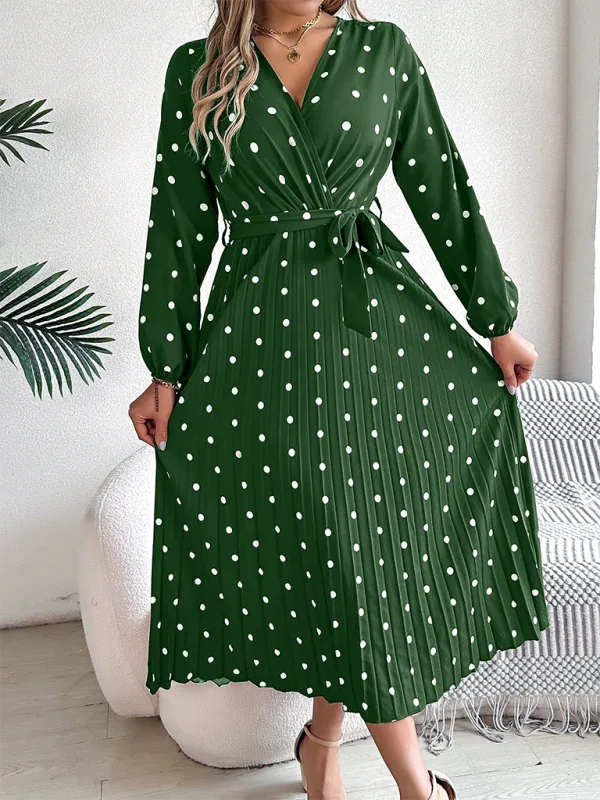 Vintage Burgundy Polka Dot Pleated Maxi Dress - View 20 | WEUXS