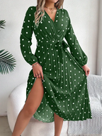 Vintage Burgundy Polka Dot Pleated Maxi Dress - View 21 | WEUXS