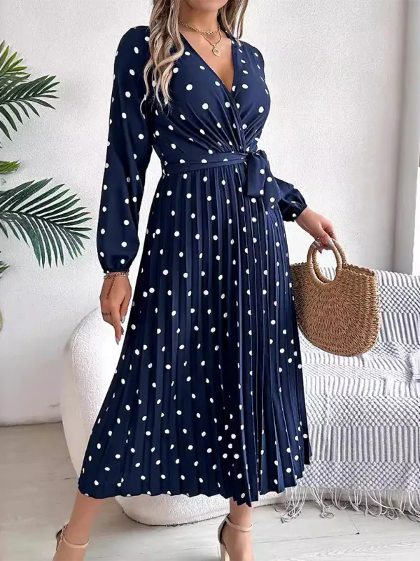 Vintage Burgundy Polka Dot Pleated Maxi Dress - View 19 | WEUXS