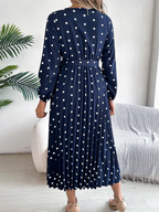 Vintage Burgundy Polka Dot Pleated Maxi Dress - WEUXS