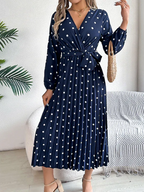 Vintage Burgundy Polka Dot Pleated Maxi Dress - View 16 | WEUXS