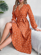 Vintage Burgundy Polka Dot Pleated Maxi Dress - View 11 | WEUXS