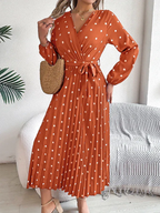 Vintage Burgundy Polka Dot Pleated Maxi Dress - View 14 | WEUXS