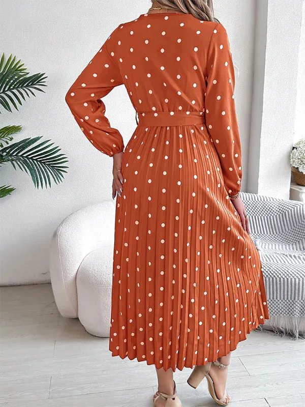 Vintage Burgundy Polka Dot Pleated Maxi Dress - View 10 | WEUXS