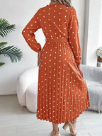 Vintage Burgundy Polka Dot Pleated Maxi Dress - View 10 | WEUXS