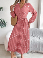 Vintage Burgundy Polka Dot Pleated Maxi Dress - View 9 | WEUXS