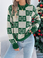 Red Snowflake Checkered Knit Sweater - View 12 | WEUXS