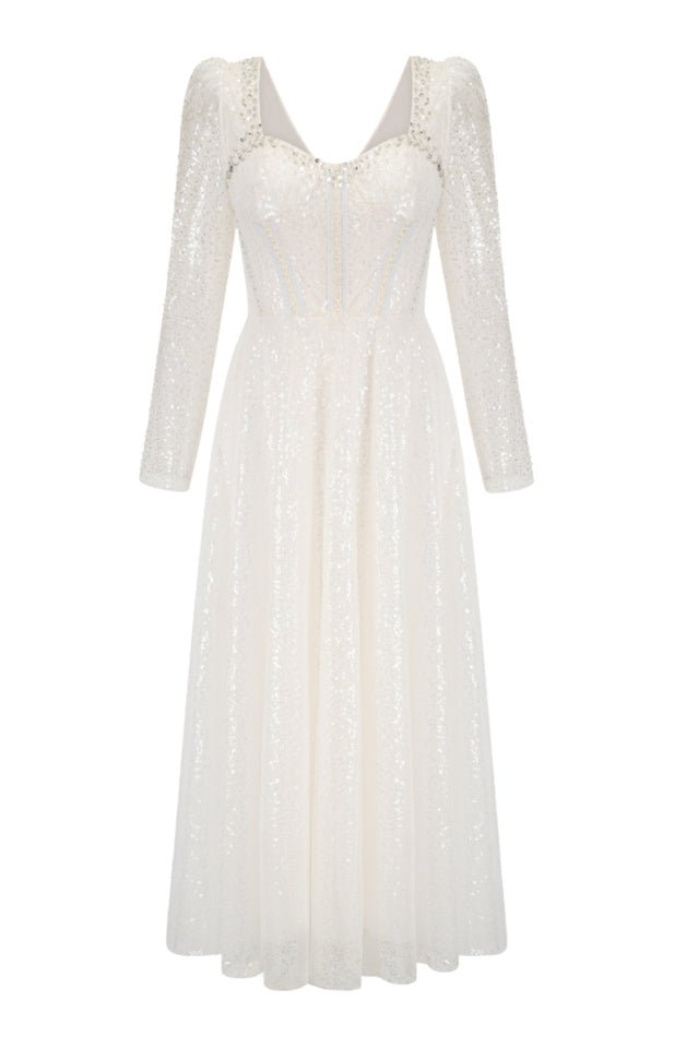 Kamiyah White Mesh Midi Dress - WEUXS