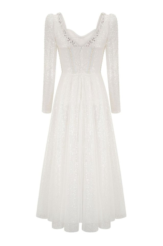 Kamiyah White Mesh Midi Dress - WEUXS