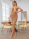Sleeveless halter neck cut out dress - View 24 | WEUXS