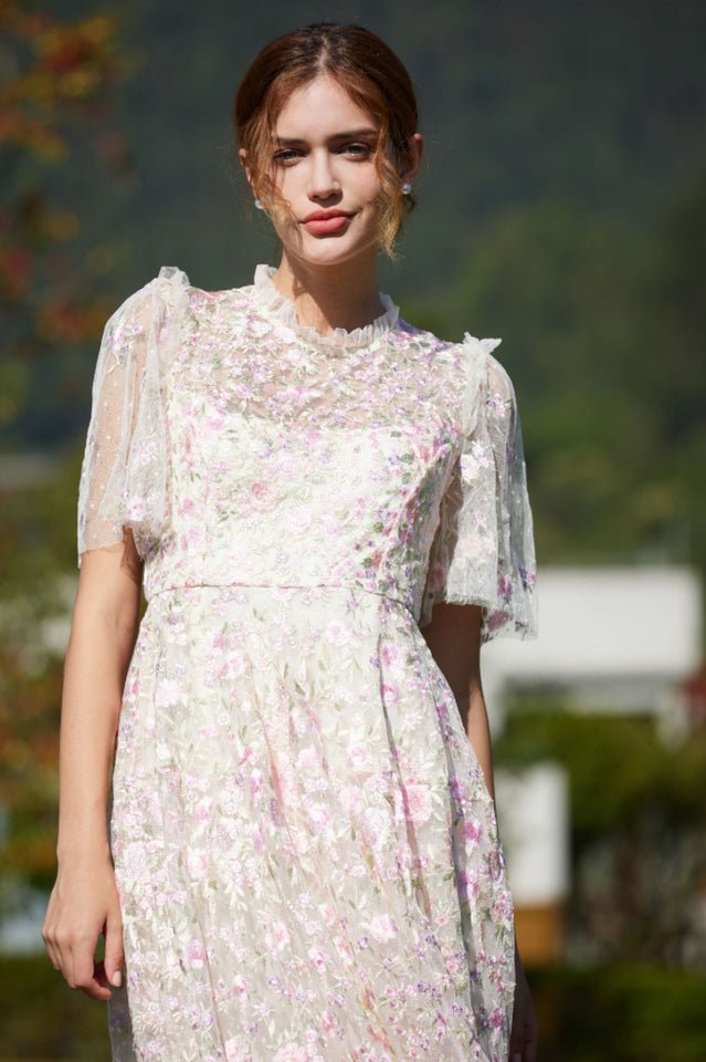 Lavish Embroidered Tulle Maxi Dress - WEUXS