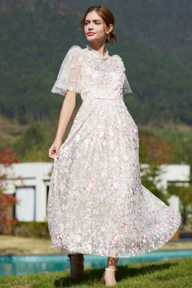 Lavish Embroidered Tulle Maxi Dress - WEUXS