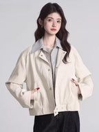 Faux leather bomber jacket with striped collar and cuffs - View 6 | WEUXS