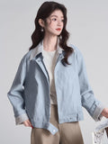 Layered Look Faux Leather Jacket Light Blue - WEUXS